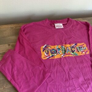 Jordache Women's Large Bright Pink Vintage‎ 90's Logo Long Sleeve Tee T-Shirt